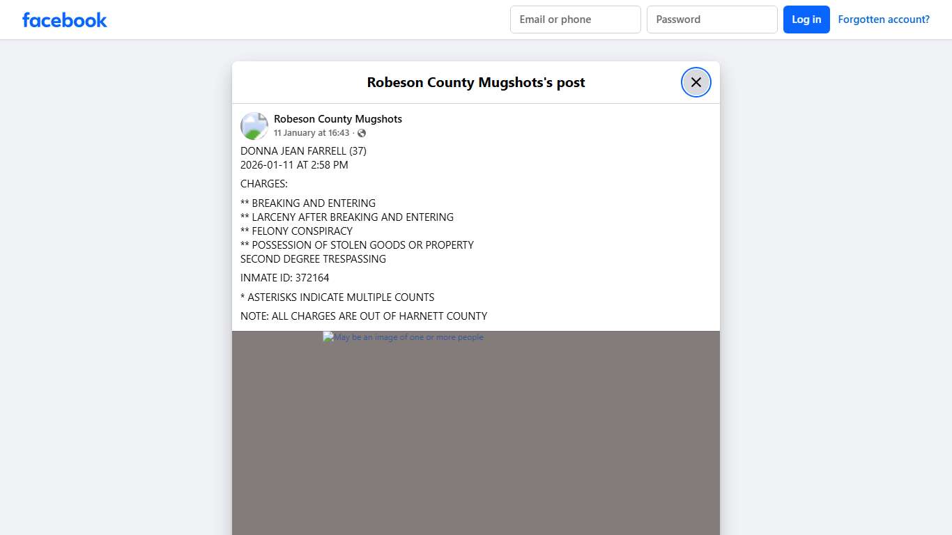 DONNA JEAN FARRELL (37)... - Robeson County Mugshots Facebook